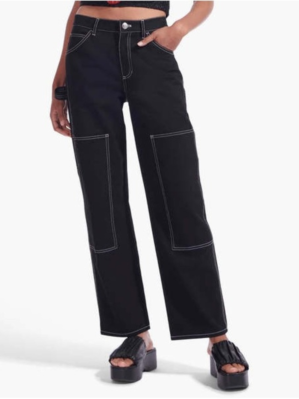 STAUD Black Contrast-Stitch painter cargo Jeans size 4 straight cut 100% cotton
